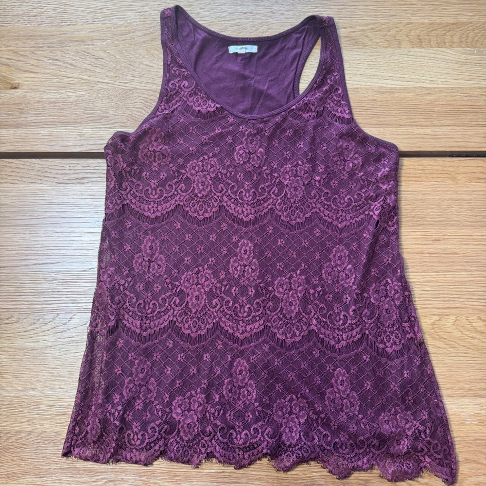 Maurices Womens Purple Floral Lace Racerback Tank Top Scalloped Hem Medium